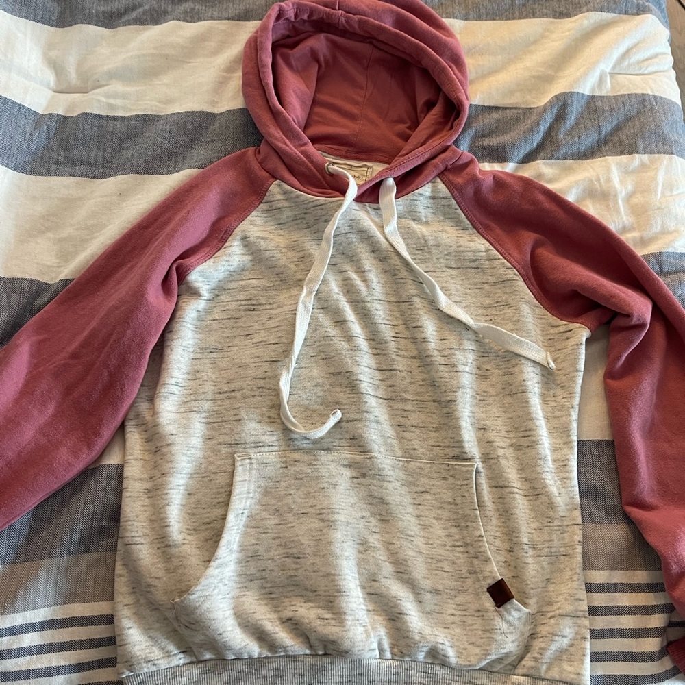 Doublju Men's Pink and Gray Hoodie Sweater
